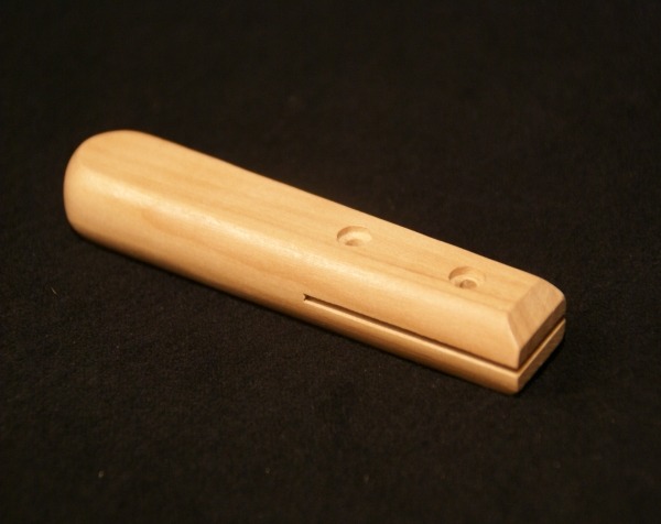 Flat wooden handle featuring cross bore holes and slotted ends, designed for barbecue utensils, cutlery, and spatulas.